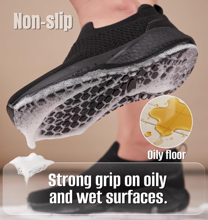 SHULOOK Non Slip Work Shoes for Women Slip Resistant Sneakers Mesh Slip On Food Service Shoes Chef Kitchen Restaurant Lightweight Comfortable Sock Shoes - Image 2